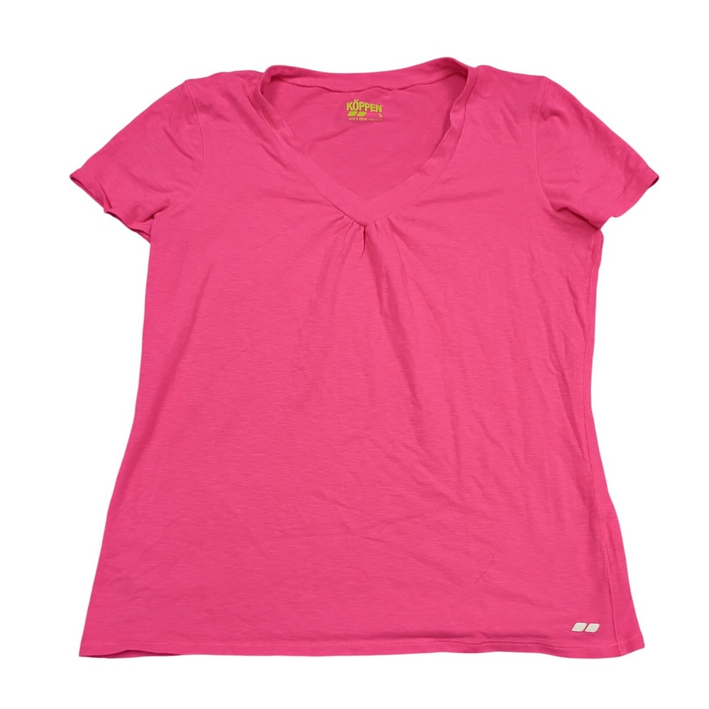 Koppen V-Neck T-Shirt Womens Large Pink Short Sleeve Stretch Activewear Casual